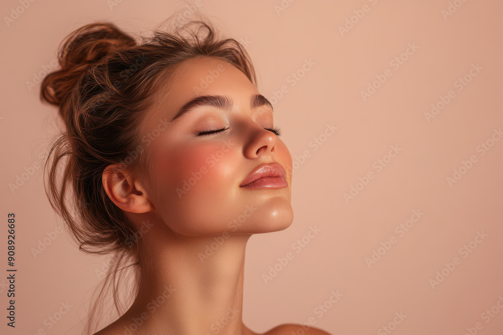 A close up of a girl's face with her eyes closed A close up of a girl's face with her eyes closed