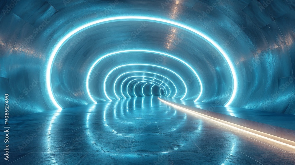 Fototapeta premium blue studio futuristic light interior with metallic reflections