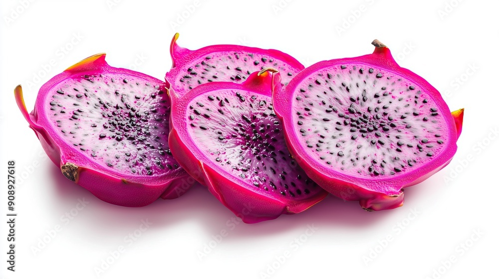 Sliced pitahaya pieces, on a white background Sliced pitahaya pieces, on a white background