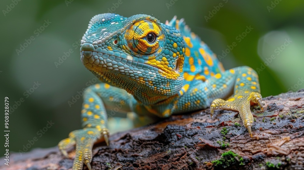 Fototapeta premium chameleon on a branch forest