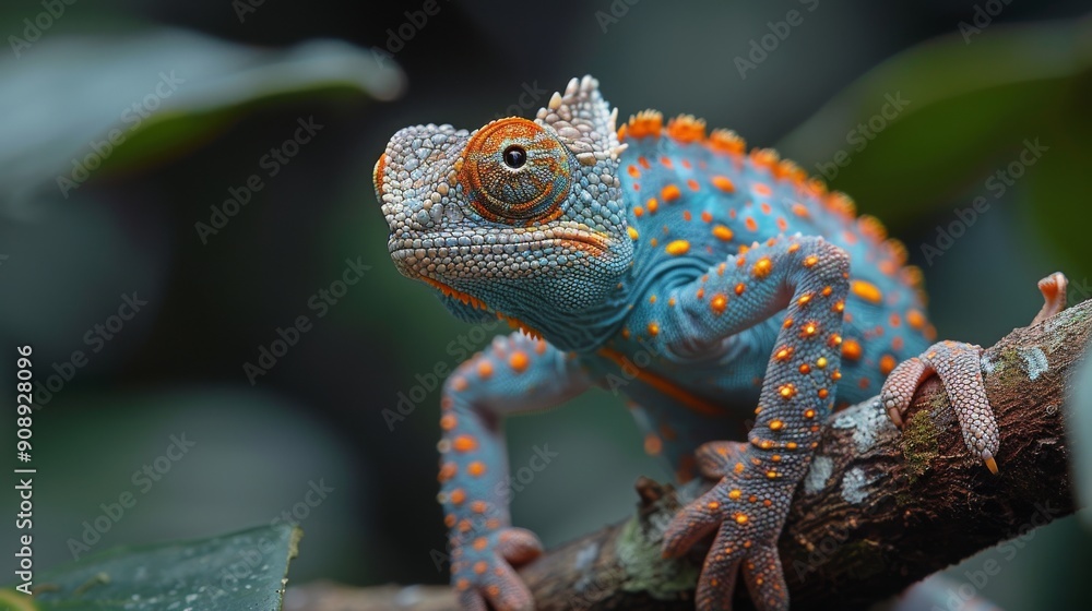 Fototapeta premium chameleon on a branch forest