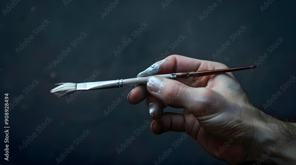 A Human Hand Holding a Paintbrush Painting on a Canvas A Human Hand Holding a Paintbrush Painting on a Canvas