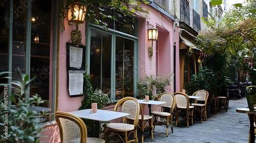 A Charming Outdoor Cafe with Inviting Alfresco Seating in a Cozy Urban Setting