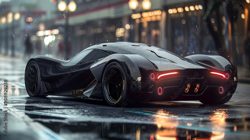 black super futuristic electro car facing backward black super futuristic electro car facing backward