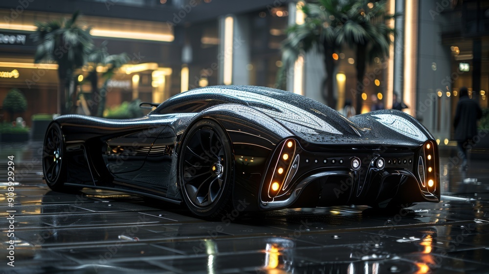 black super futuristic electro car facing backward black super futuristic electro car facing backward