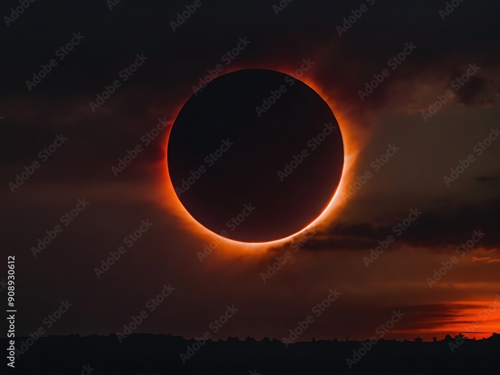 High quality image of red eclipse in the dark sky, space and astronomy concept, dark with red theme