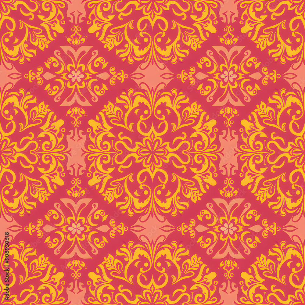 A seamless pattern featuring a repeating motif of stylized floral elements. The design incorporates a grid of alternating light blue and dark blue diamonds. On the light blue diamonds, there are blue A seamless pattern featuring a repeating motif of stylized floral elements. The design incorporates a grid of alternating light blue and dark blue diamonds. On the light blue diamonds, there are blue