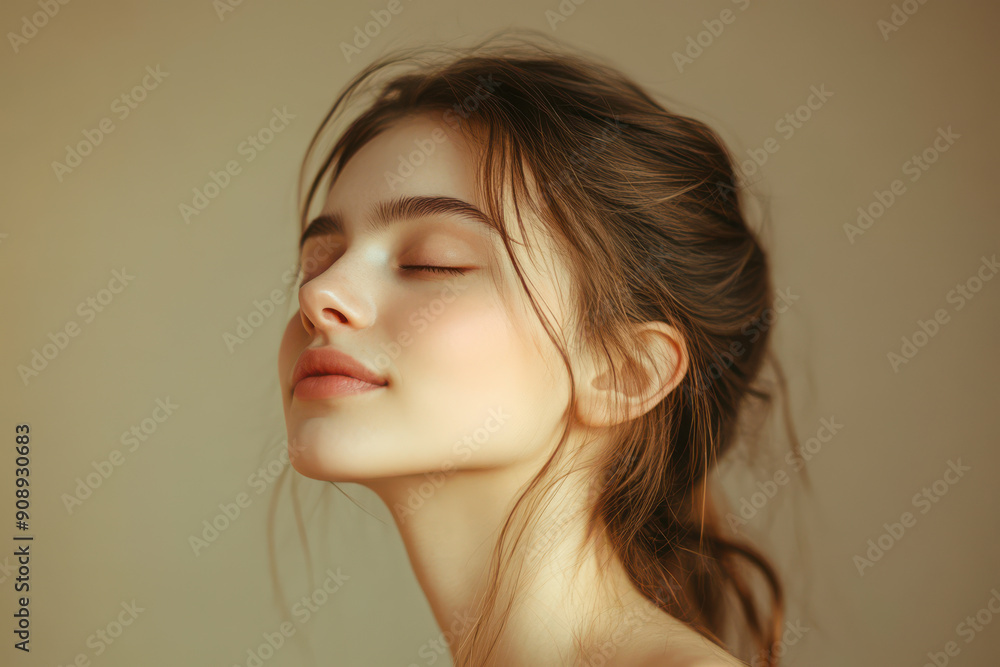 A close up of a girl's face with her eyes closed A close up of a girl's face with her eyes closed