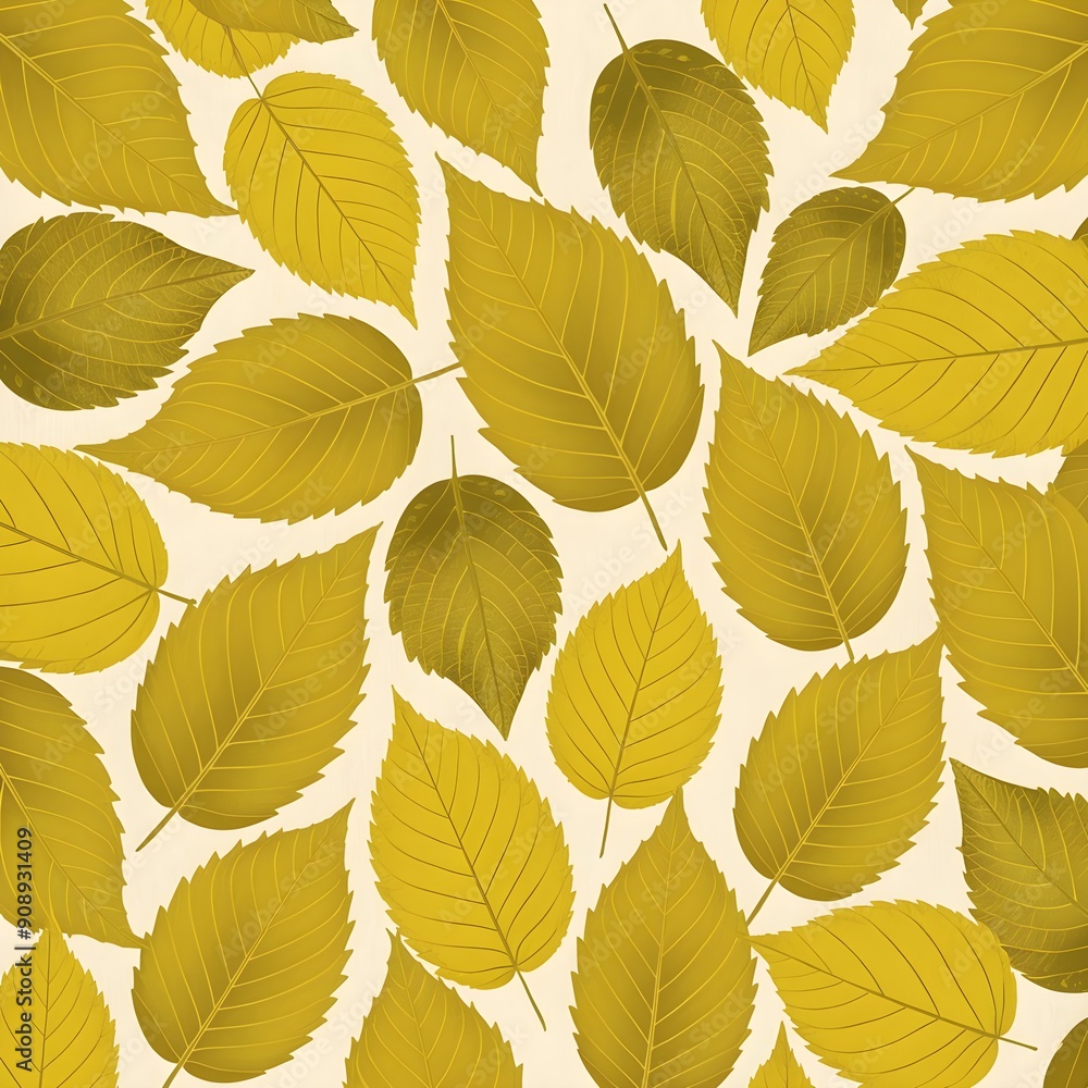 Fototapeta premium Simple Texture of Many Yellow Leaves All Over on an Abstract Background, No Shadow, Perfect for Autumn-Themed Designs, Vector Illustration