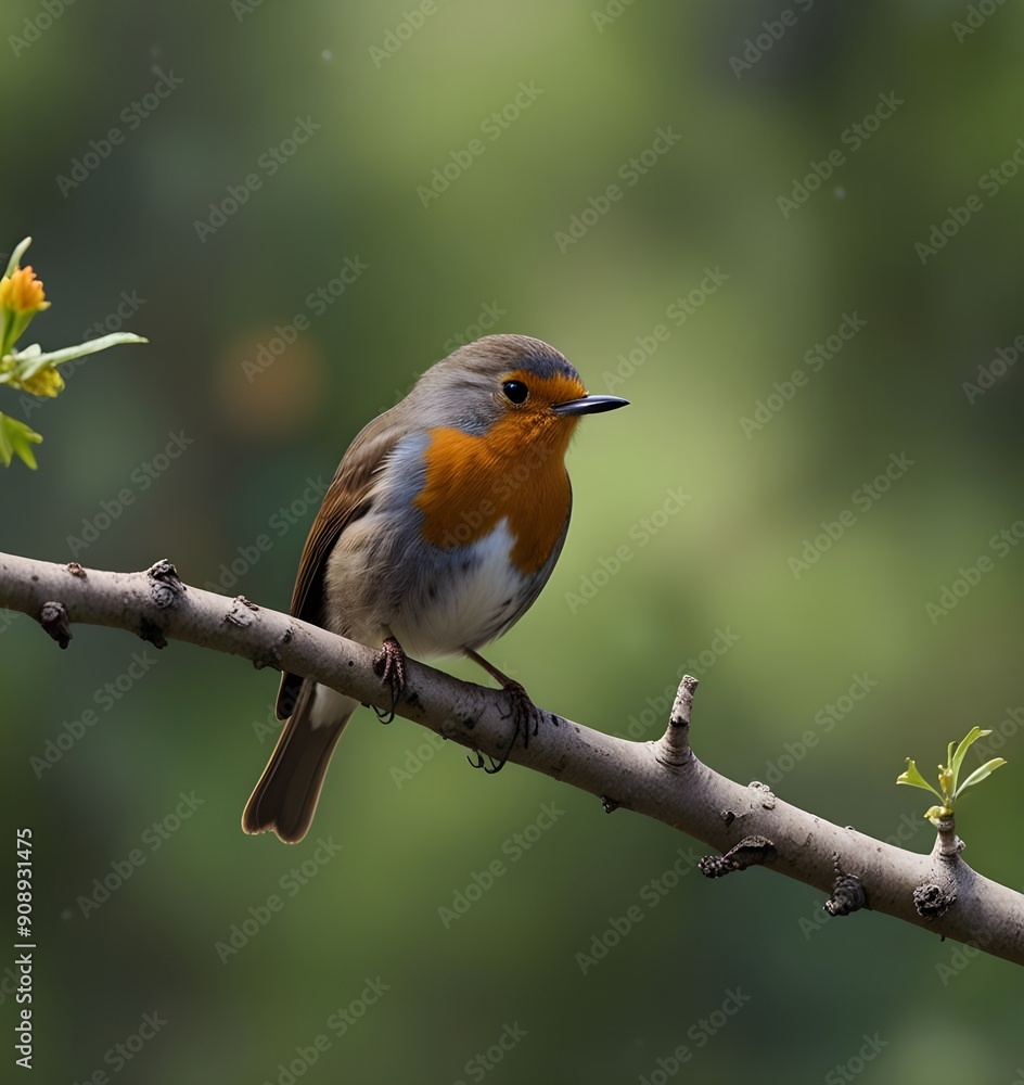 robin on a branch , . natural panoramic photo with little funny birds and Chicks sitting on a branch in summer robin on a branch , . natural panoramic photo with little funny birds and Chicks sitting on a branch in summer