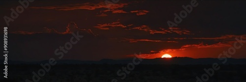 Landscape view of sunset in the dark, red themed beautiful landscape view, AI Generated