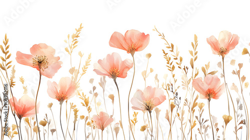  vibrant illustration of a blooming field of poppies and flowers in spring
