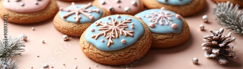Delicious decorated cookies with winter themes, featuring blue frosting and snowflake designs, perfect for festive celebrations.