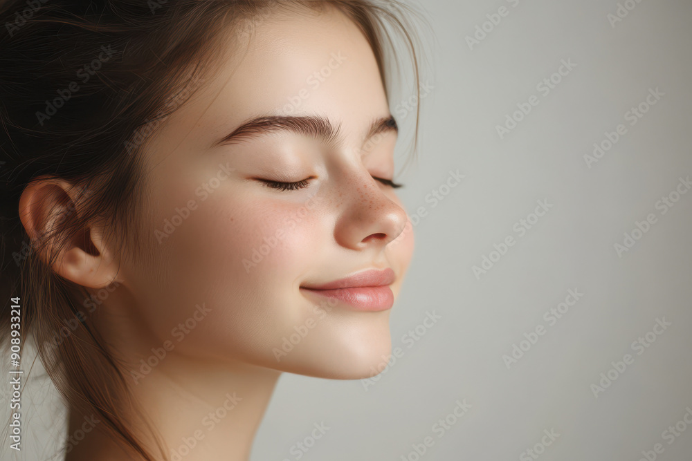 A close up of a girl's face with her eyes closed A close up of a girl's face with her eyes closed