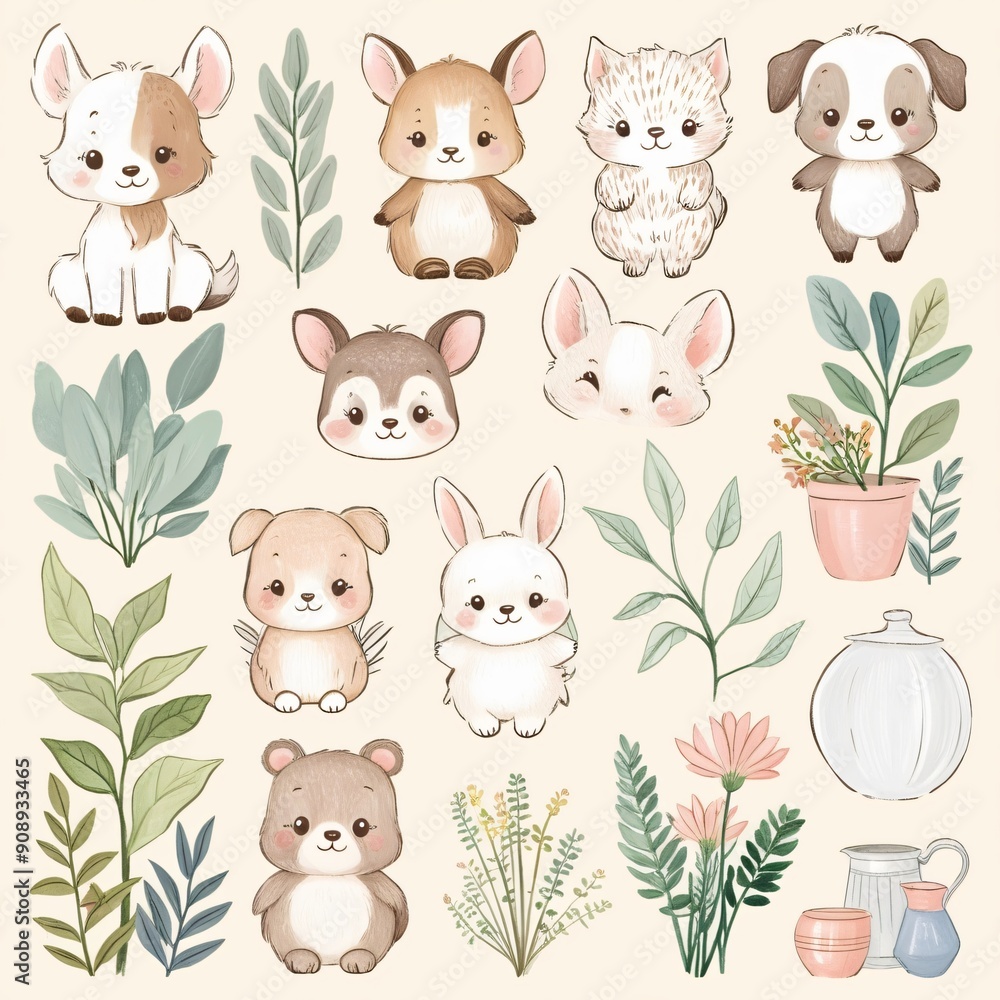 Obraz premium Super cute animals design hand-drawn style