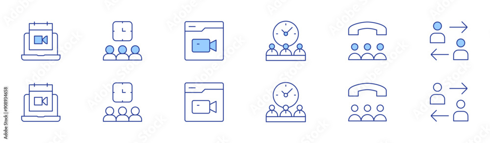 Meeting icon set in two styles, Duotone and Thin Line style. Editable stroke. meeting, calendar, call, disagree, videocall Meeting icon set in two styles, Duotone and Thin Line style. Editable stroke. meeting, calendar, call, disagree, videocall