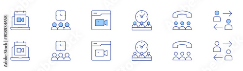 Meeting icon set in two styles, Duotone and Thin Line style. Editable stroke. meeting, calendar, call, disagree, videocall