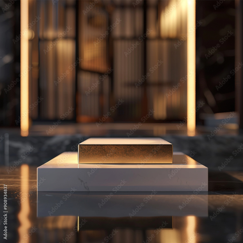 interior of a modern house with close up product display podium interior of a modern house with close up product display podium