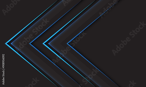 Abstract blue light arrow direction geometric on black blank space design modern futuristic technology background vector