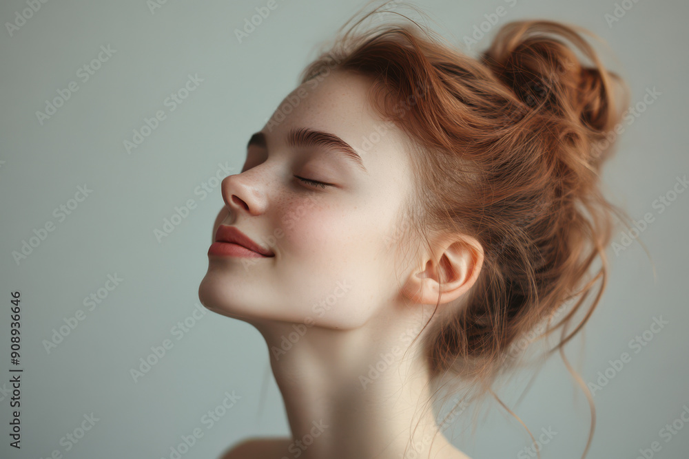 A close up of a girl's face with her eyes closed