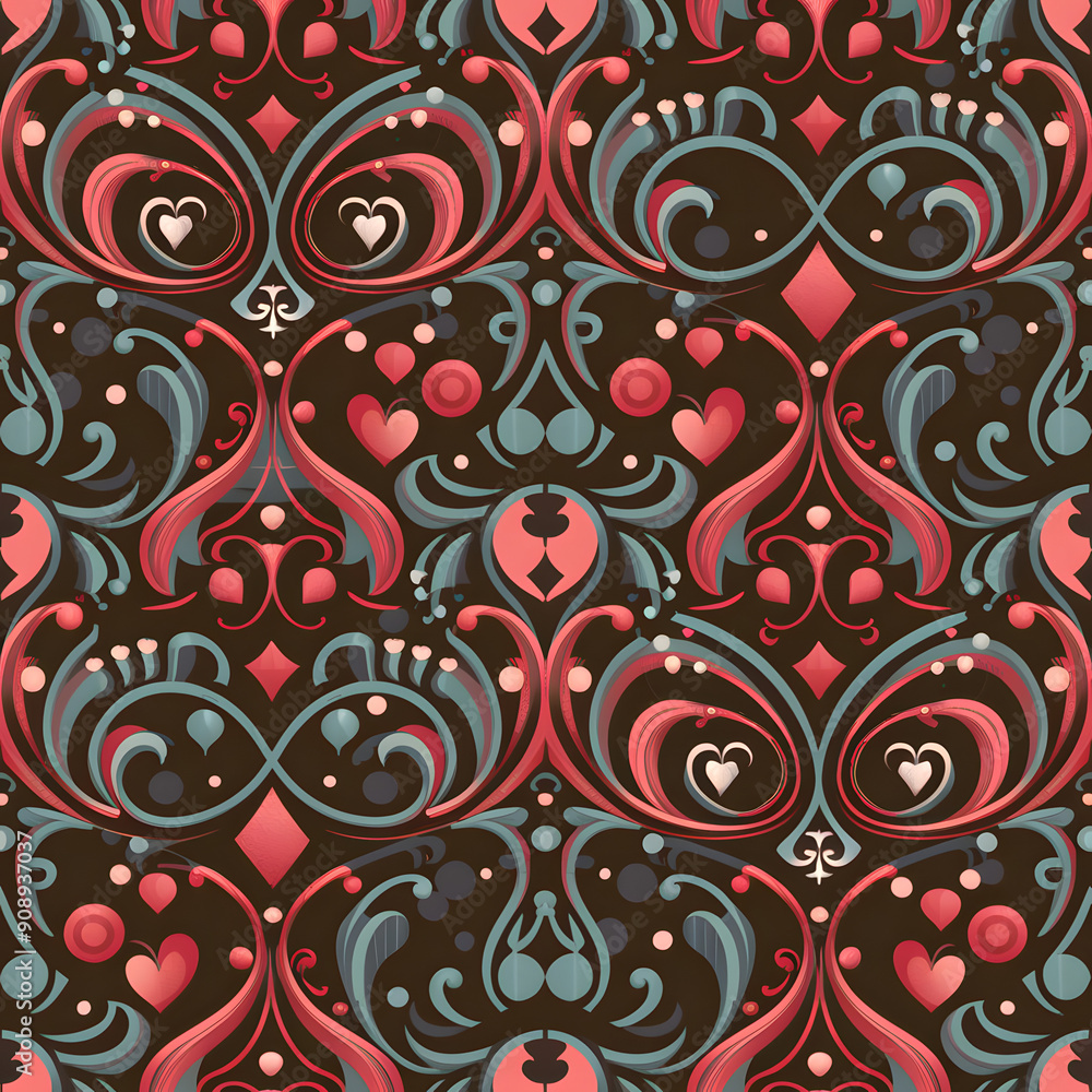 A seamless pattern featuring a repeating motif of stylized floral elements. The design incorporates a grid of alternating light blue and dark blue diamonds. On the light blue diamonds, there are blue A seamless pattern featuring a repeating motif of stylized floral elements. The design incorporates a grid of alternating light blue and dark blue diamonds. On the light blue diamonds, there are blue