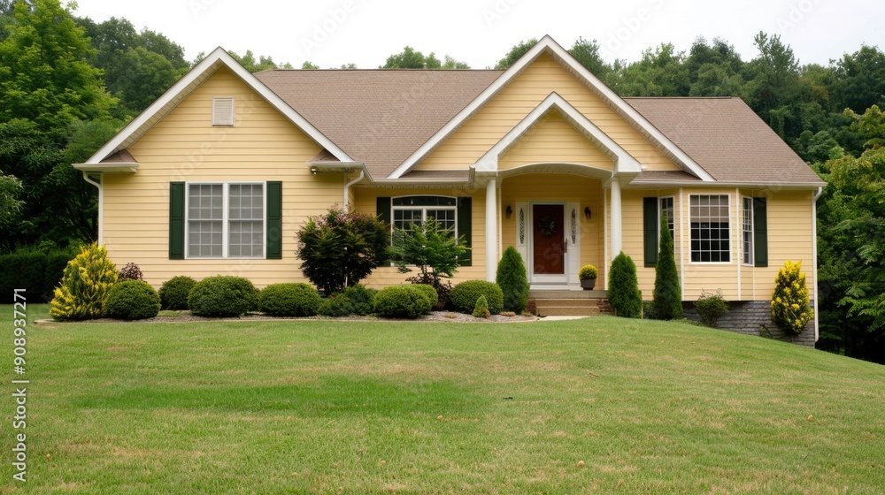 Cozy suburban home with lush landscaping and asset protection A peaceful inviting residential property in a countryside setting perfect for family living and investment protection Cozy suburban home with lush landscaping and asset protection A peaceful inviting residential property in a countryside setting perfect for family living and investment protection