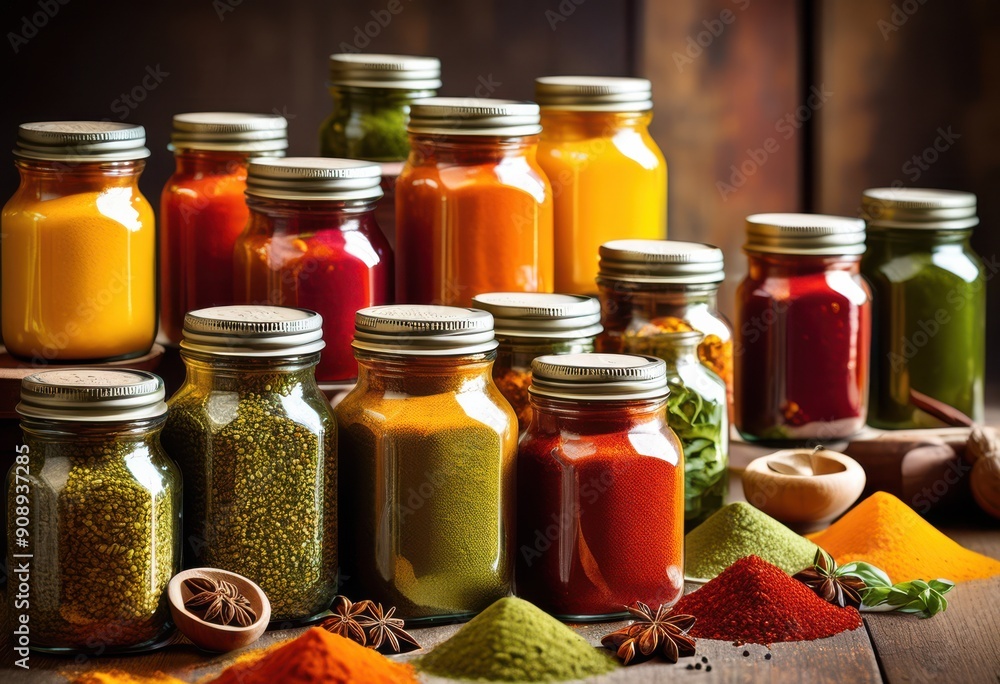 captivating collection unique seasonings showcased eye catching designs vibrant colors artistic patterns, spice, jar, container, herb, blend, aroma, flavor captivating collection unique seasonings showcased eye catching designs vibrant colors artistic patterns, spice, jar, container, herb, blend, aroma, flavor