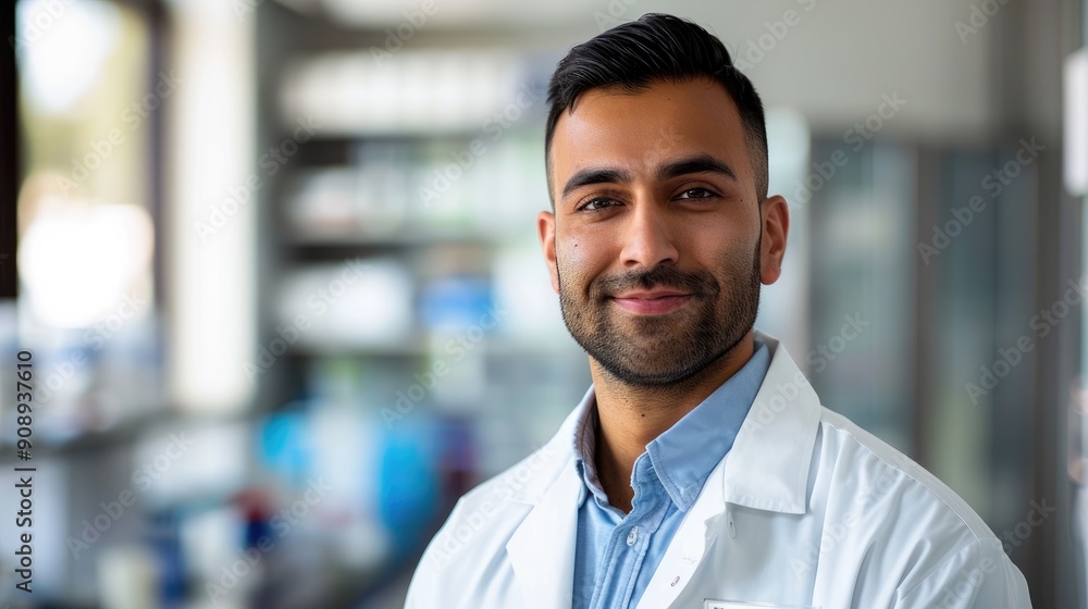Portrait of Indian man in lab coat Portrait of Indian man in lab coat