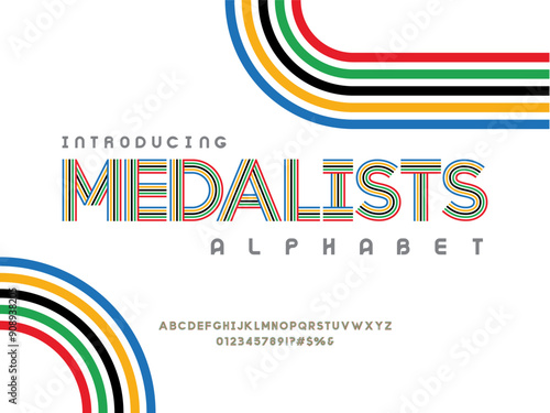 Modern sport style alphabet design with uppercase, numbers and symbol