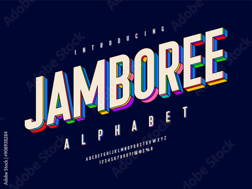 colorful style alphabet design with uppercase, numbers and symbols
