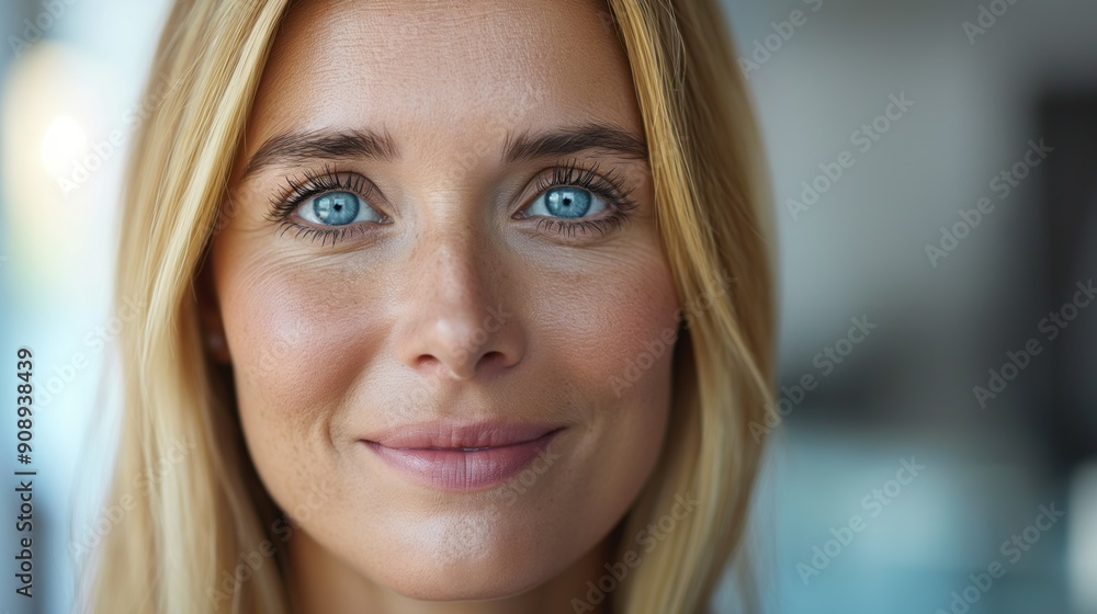 Close-up portrait of a confident mature middle-aged woman against a plain background with copyspace. Close-up portrait of a confident mature middle-aged woman against a plain background with copyspace.