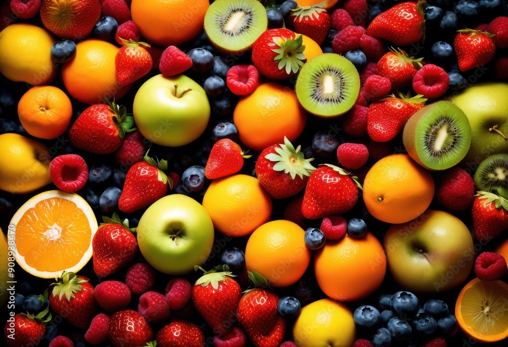 colorful display fresh fruits arranged textured fabric surface showcasing bounty vibrant setting, arrangement, nature, apples, oranges, bananas, berries colorful display fresh fruits arranged textured fabric surface showcasing bounty vibrant setting, arrangement, nature, apples, oranges, bananas, berries
