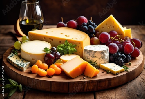 elegant variety cheese tray featuring distinctive knife wooden cutting board entertaining presentation, platter, gourmet, appetizer, party, utensils, serving