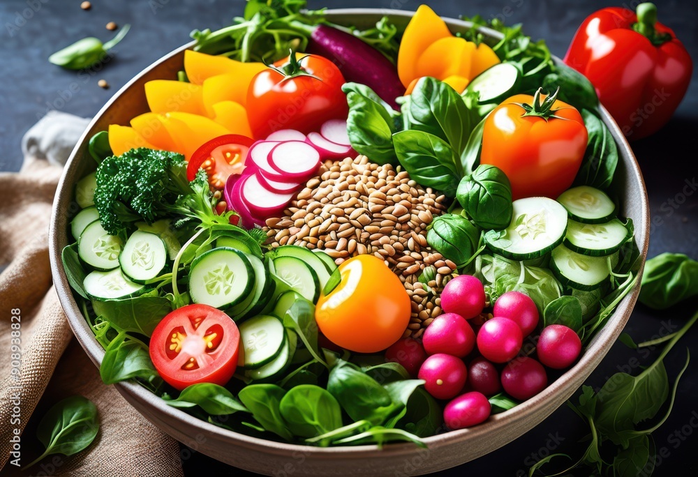 vibrant aerial view showcasing colorful salad mix fresh bright ingredients perfectly arranged bowl, vegetables, greens, arrangement, healthy, food, organic vibrant aerial view showcasing colorful salad mix fresh bright ingredients perfectly arranged bowl, vegetables, greens, arrangement, healthy, food, organic