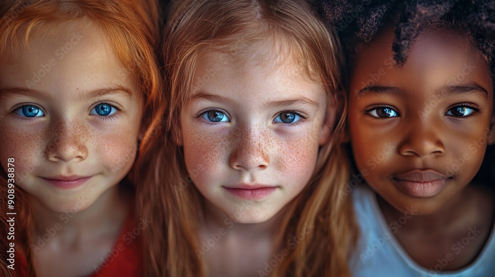 Three girls of different races with blue eyes Three girls of different races with blue eyes