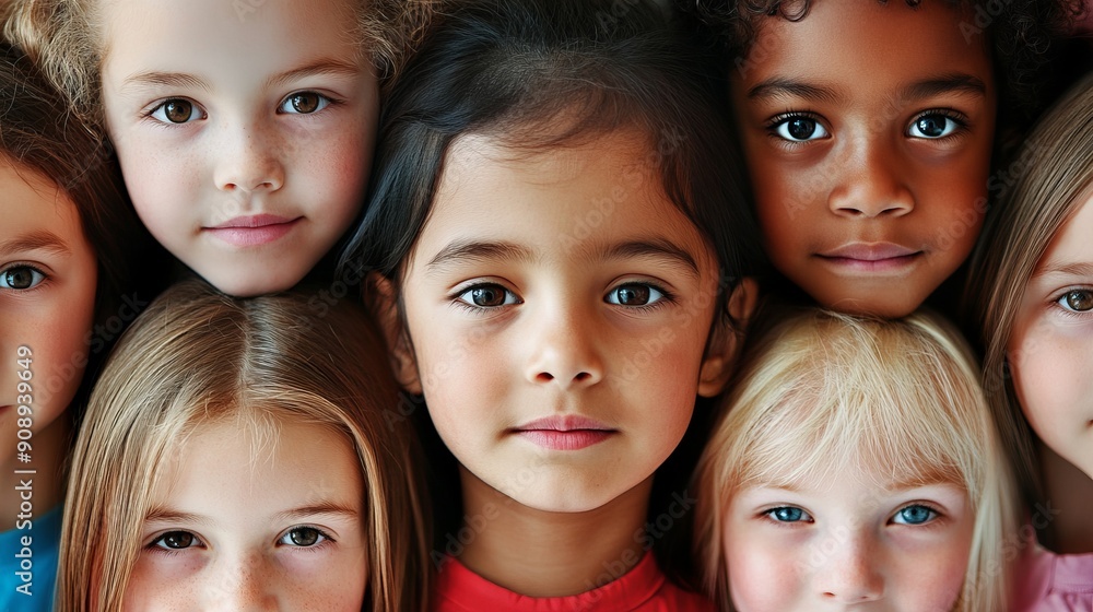 A group of multiethnic children with different skin tones and hair colors A group of multiethnic children with different skin tones and hair colors