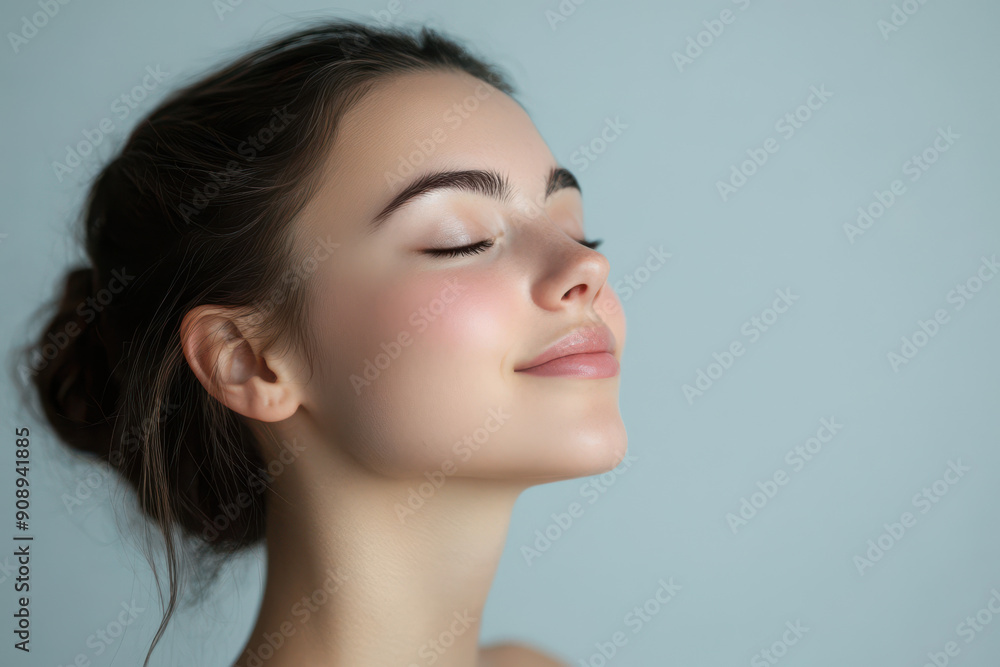 A close up of a girl's face with her eyes closed A close up of a girl's face with her eyes closed