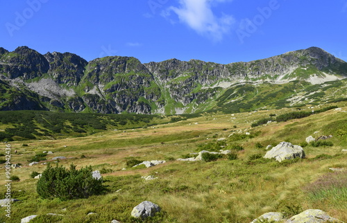 Obraz na płótnie Dolina Pięciu Stawów Polskich w Tatrach, Tatrzański Park Narodowy, TPN, Polska, Europa, panorama, góra, krajobraz, woda, lato, w salonie