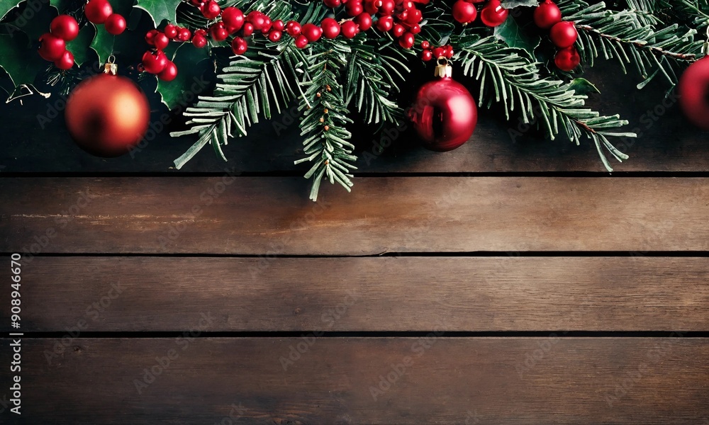 Red Christmas or New Year Ornament Border Background with copy space Red Christmas or New Year Ornament Border Background with copy space