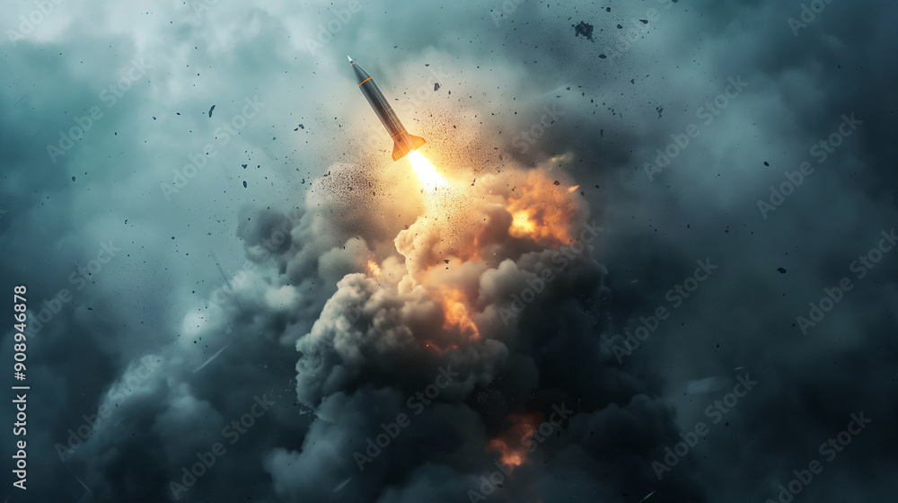 Obraz premium Missile launch explose with smoke