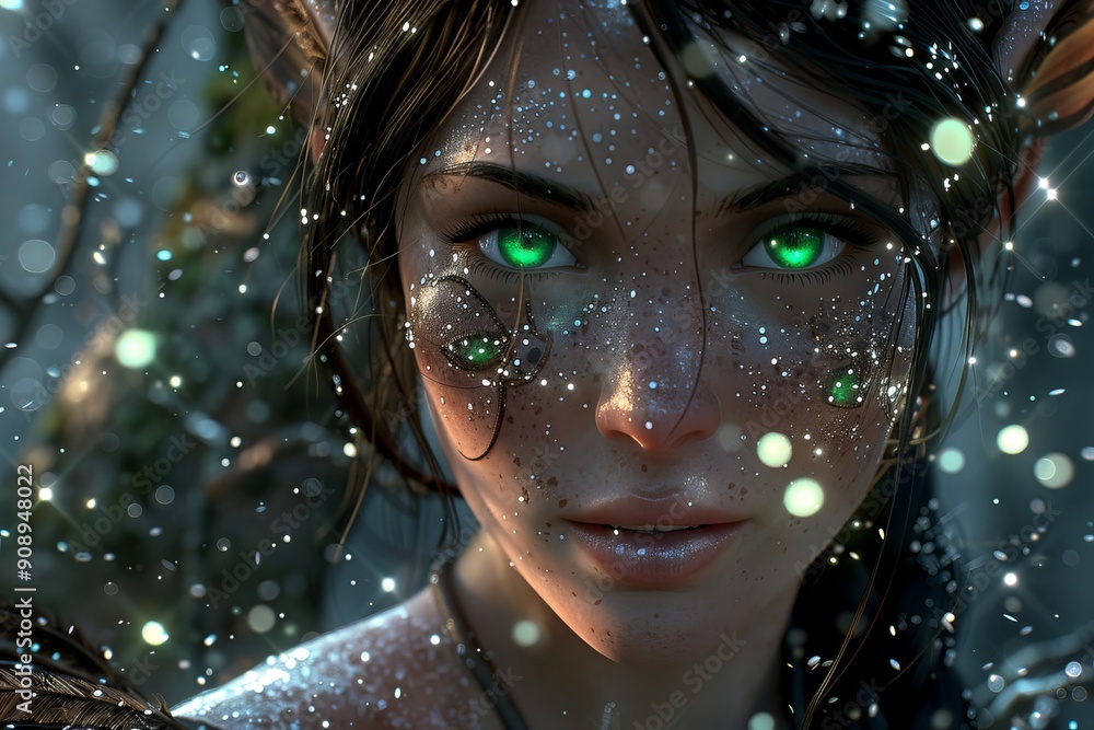 Captivating close up portrait of a girl with mesmerizing glowing emerald green eyes Captivating close up portrait of a girl with mesmerizing glowing emerald green eyes