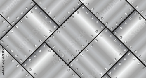 Metal texture background with screws. Aluminium plate with screws. Steel background. Vector illustration