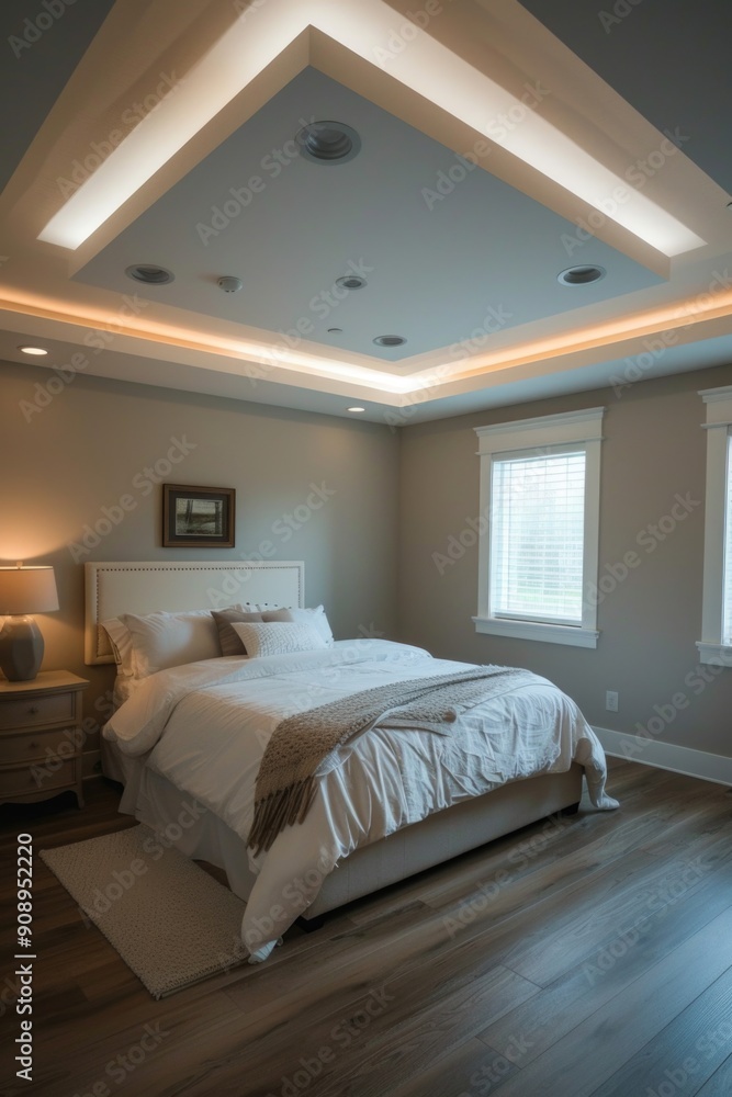 Modern Bedroom with Ambient Ceiling Lighting and Minimalistic Decor Modern Bedroom with Ambient Ceiling Lighting and Minimalistic Decor