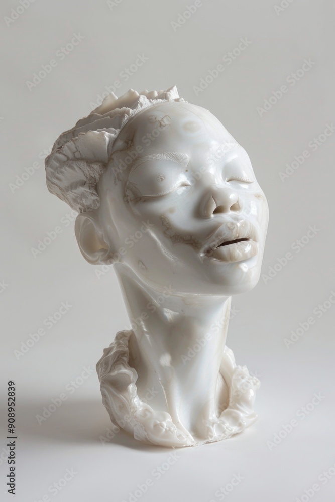 Elegant Marble Sculpture of African Woman's Face Artistic Portrait in Stone Elegant Marble Sculpture of African Woman's Face Artistic Portrait in Stone