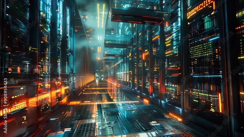 high-resolution image of a data center with rows of servers and glowing lights high-resolution image of a data center with rows of servers and glowing lights