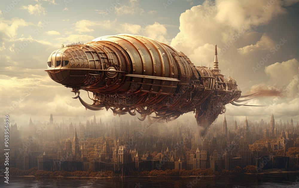 Giant spaceship flies over the city Giant spaceship flies over the city