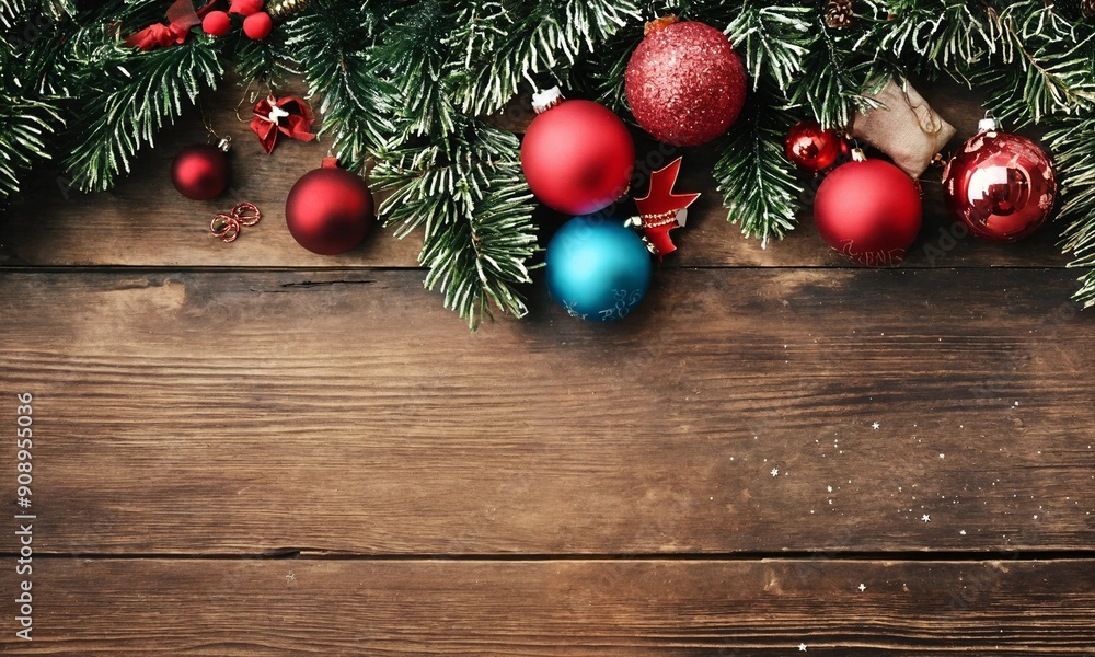Modern festive spirit. Top view shot showcasing ribbon-wrapped presents, with copy space Modern festive spirit. Top view shot showcasing ribbon-wrapped presents, with copy space