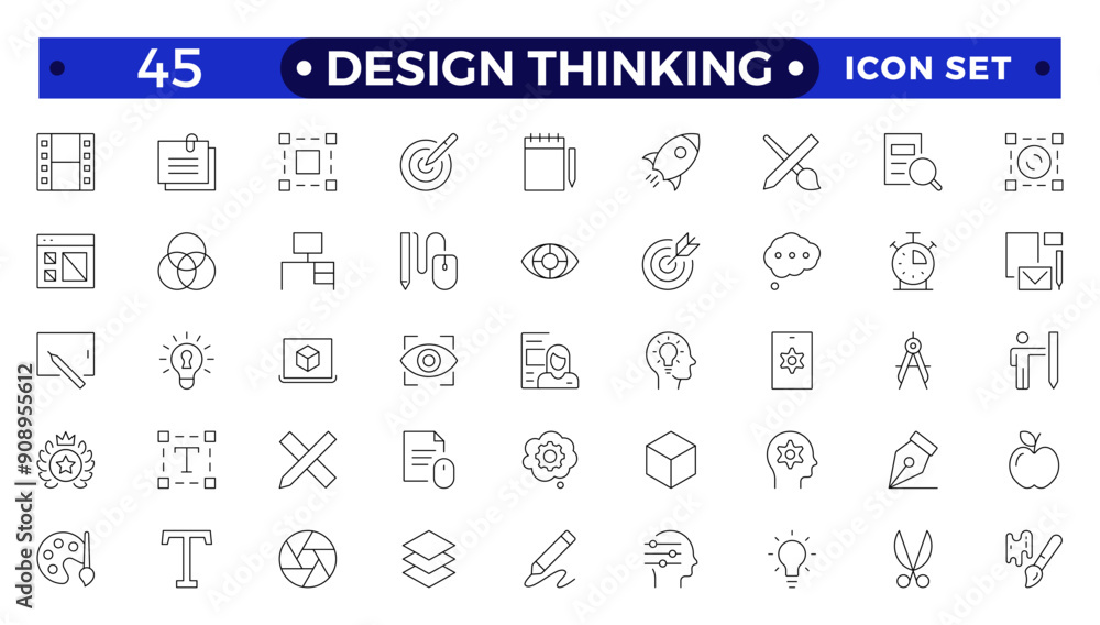 Set of design thinking icons. Line art style icons bundle. Minimalist thin linear web icon set. Set of design thinking icons. Line art style icons bundle. Minimalist thin linear web icon set.