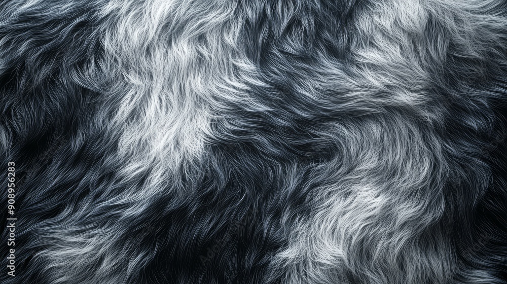 A close-up abstract texture of black and white fur, symbolizing softness, luxury, comfort, warmth, and nature. A close-up abstract texture of black and white fur, symbolizing softness, luxury, comfort, warmth, and nature.