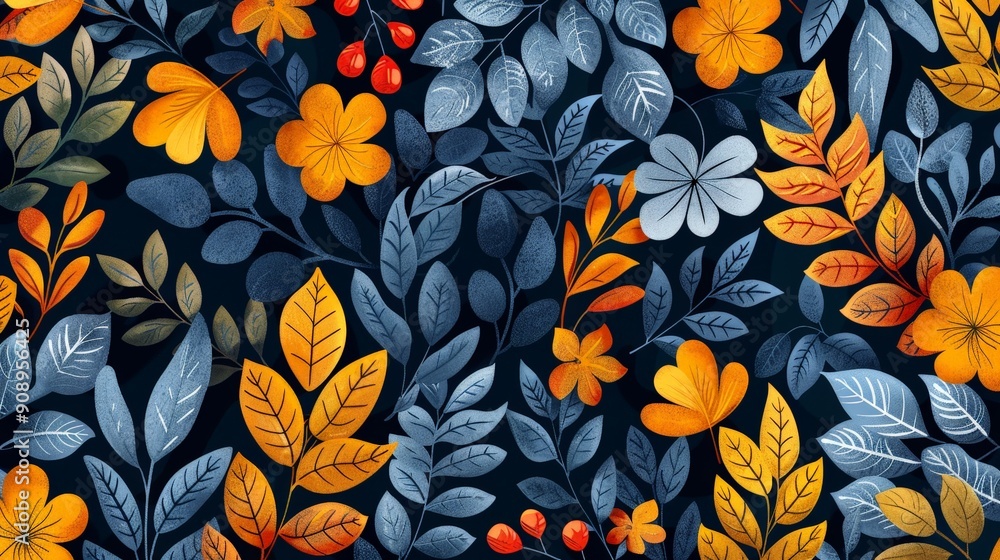 Abstract nature pattern with leaves and floral elements Abstract nature pattern with leaves and floral elements